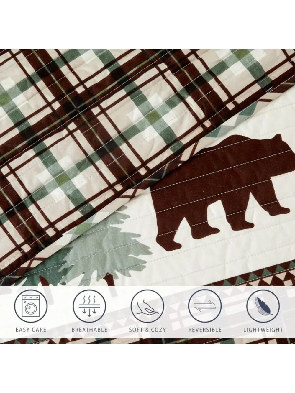 Reversible 3-Piece Quilt Set with Shams | Soft Lightweight Bedspread | Rustic